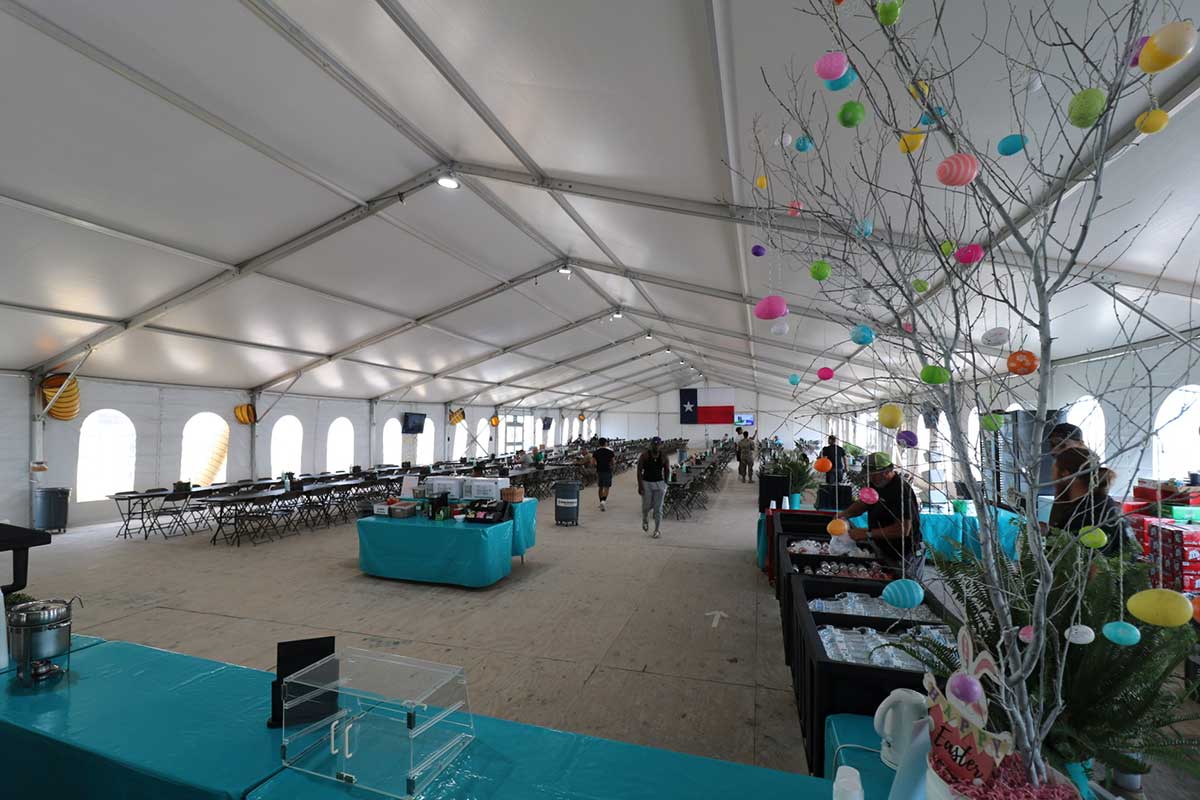 Seasonal decorations in dining tent at base camp.