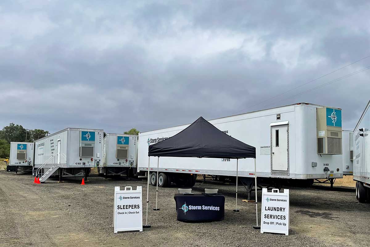 Hybrid Laundry and Sleep Trailer registration, drop off and pick up station.