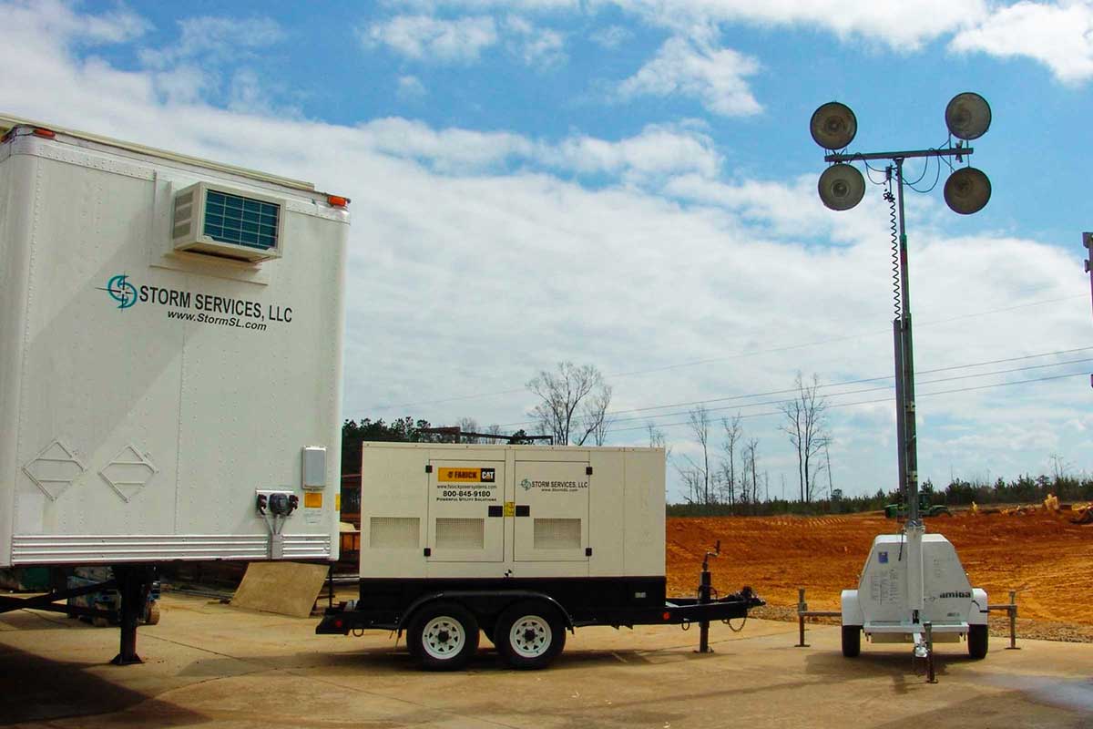 Generator and Lighttower deployed at a base camp.