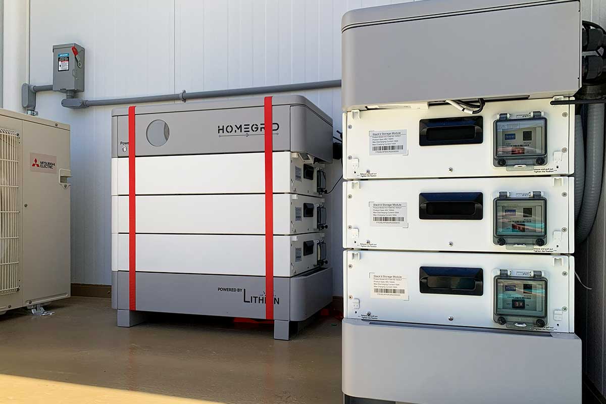 Battery power storage for solar collection at a base camp.