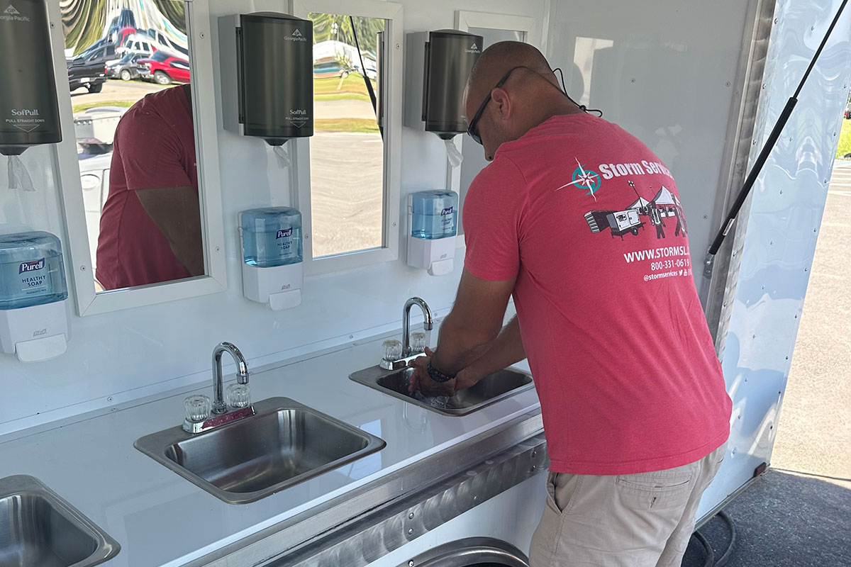 On-site handwashing and shaving station.