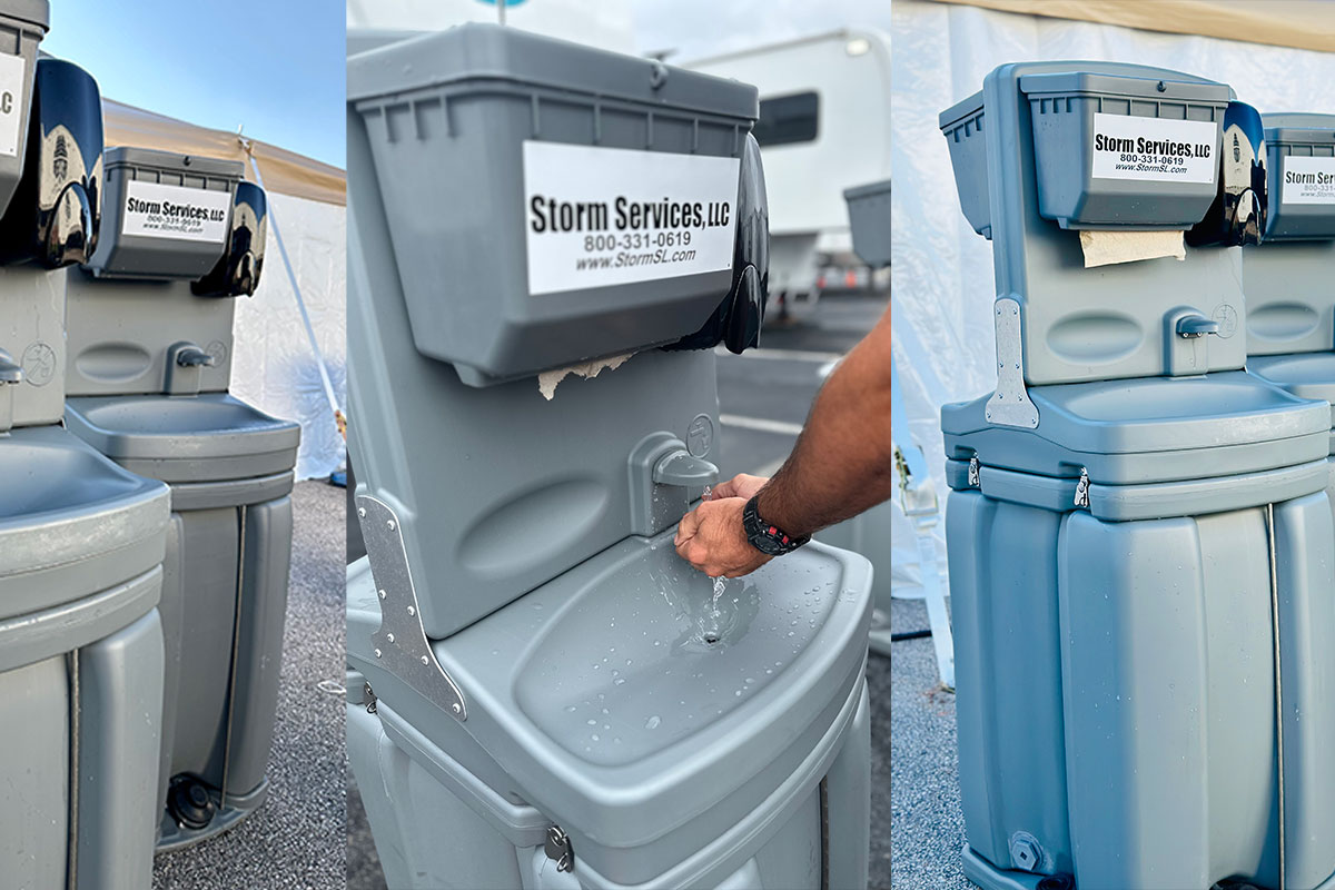 On-site handwashing and shaving station.