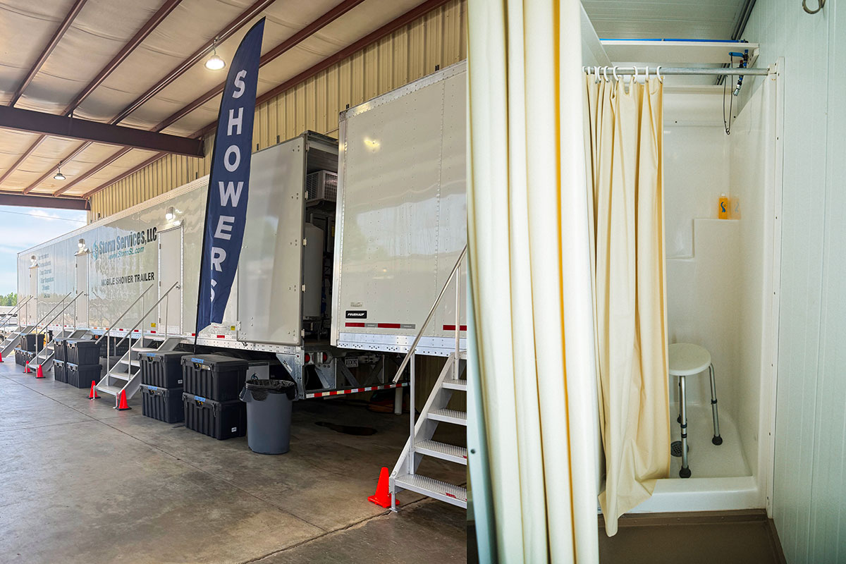Multi-stall shower trailer interior view