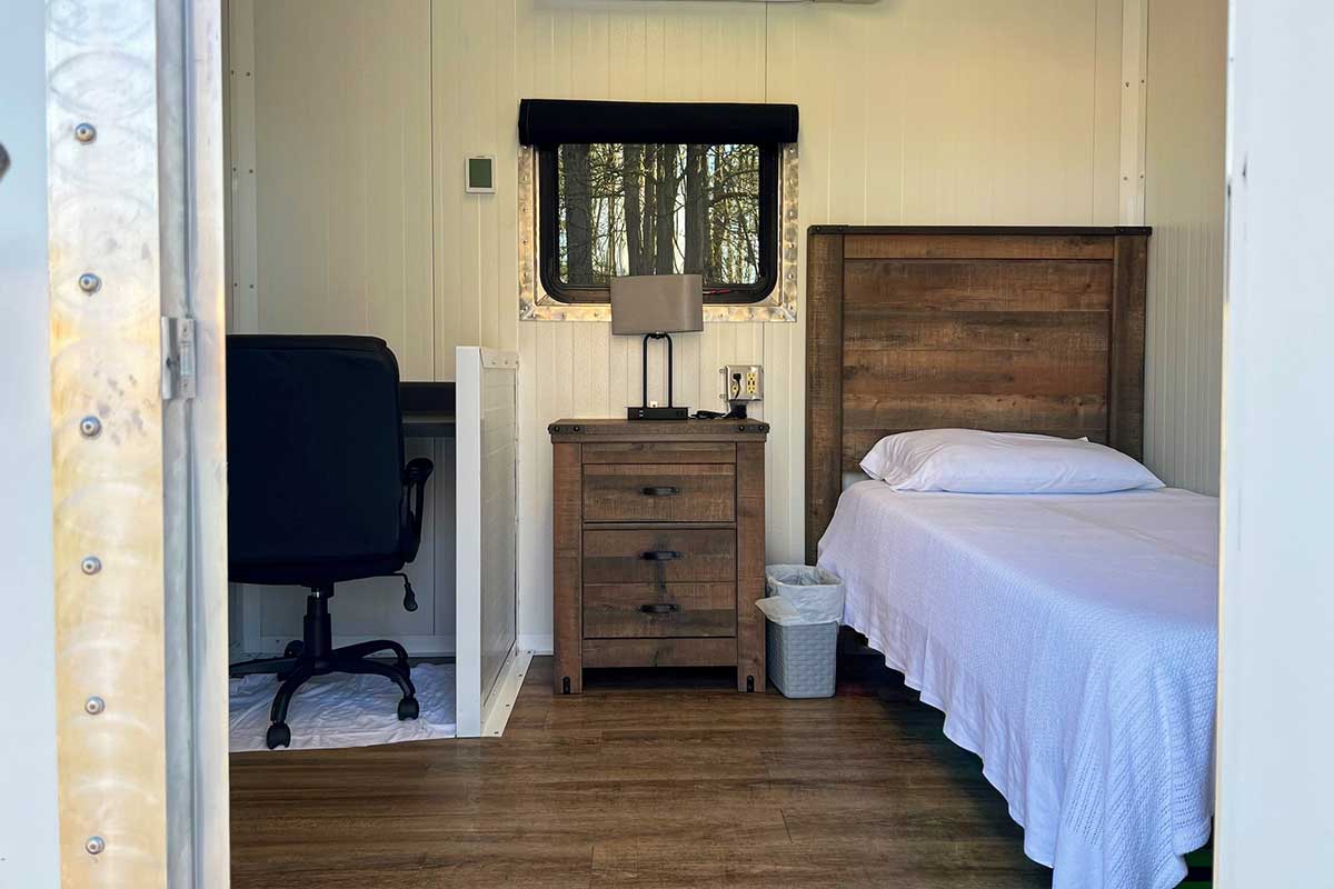 Interior image of a bunk house sleep trailer.