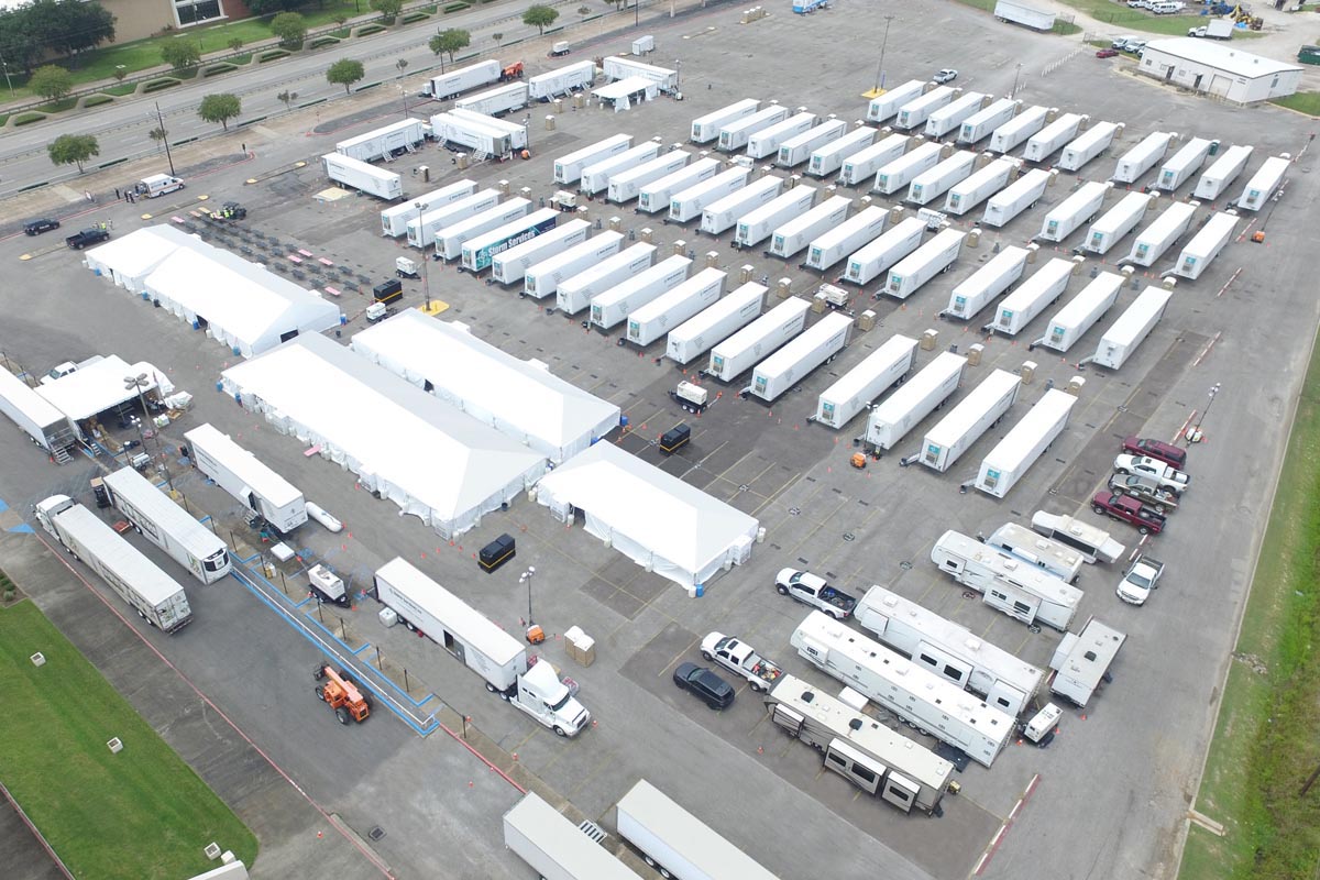 Aerial view of a base camp.
