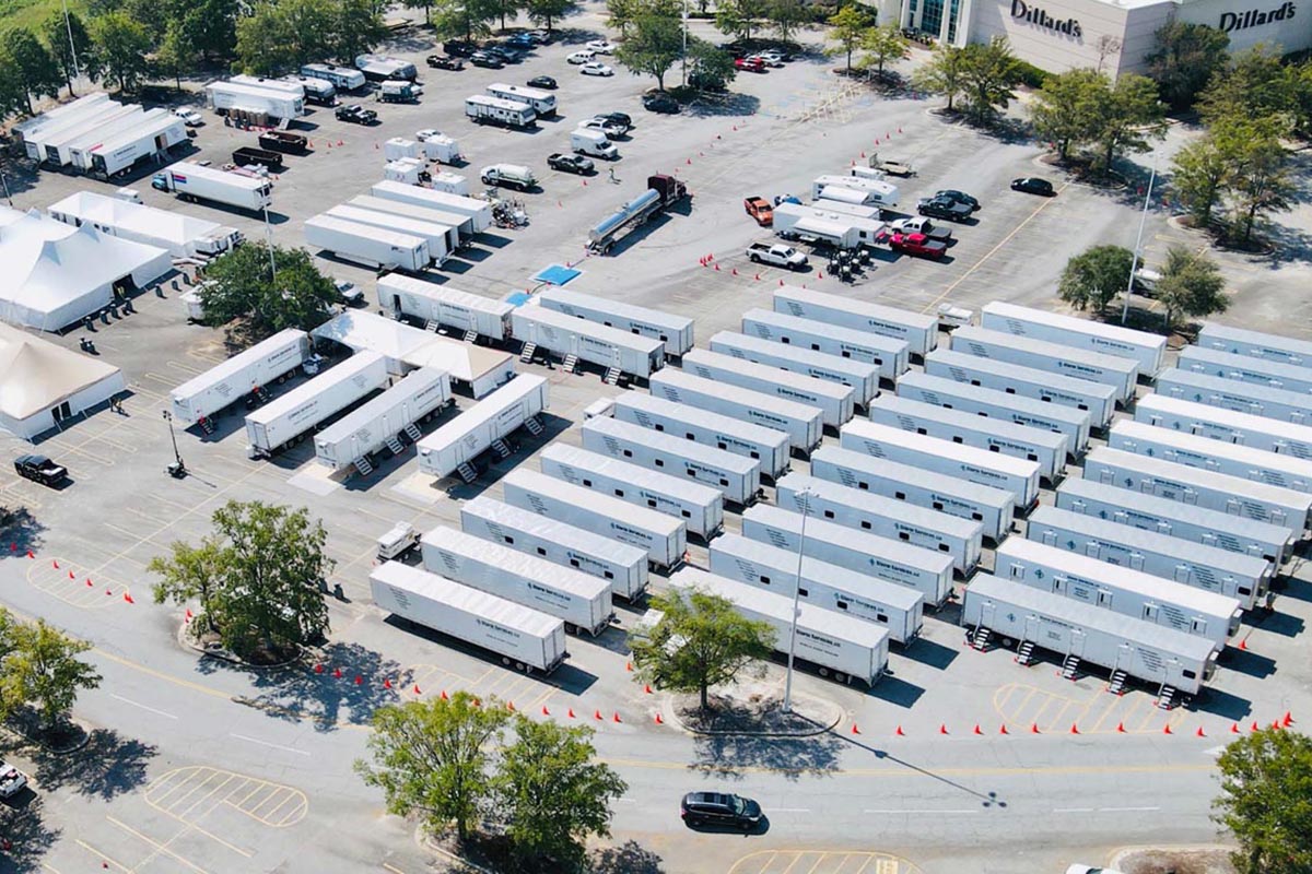 Aerial view of a base camp.