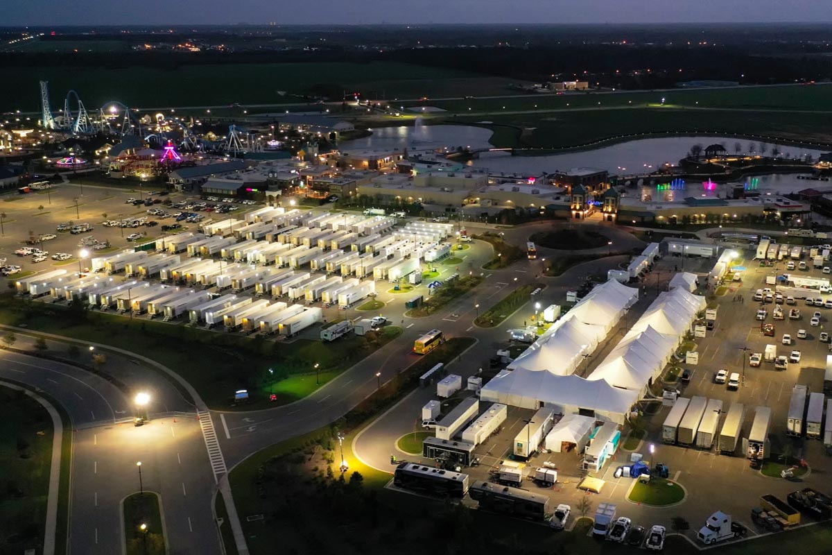Aerial view of a base camp.