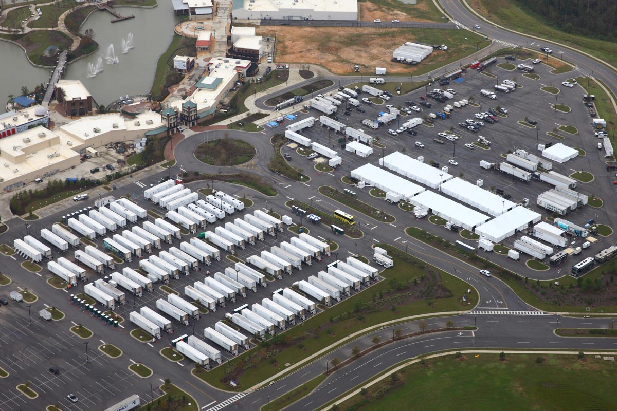 Aerial view of a base camp.