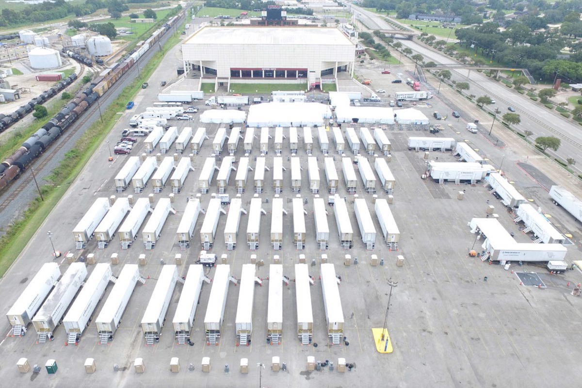 Aerial view of a base camp.