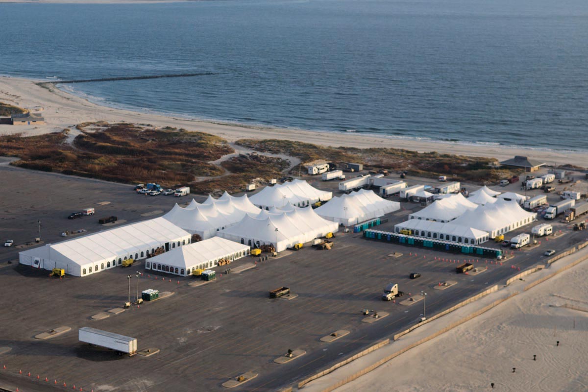 Aerial view of a base camp.